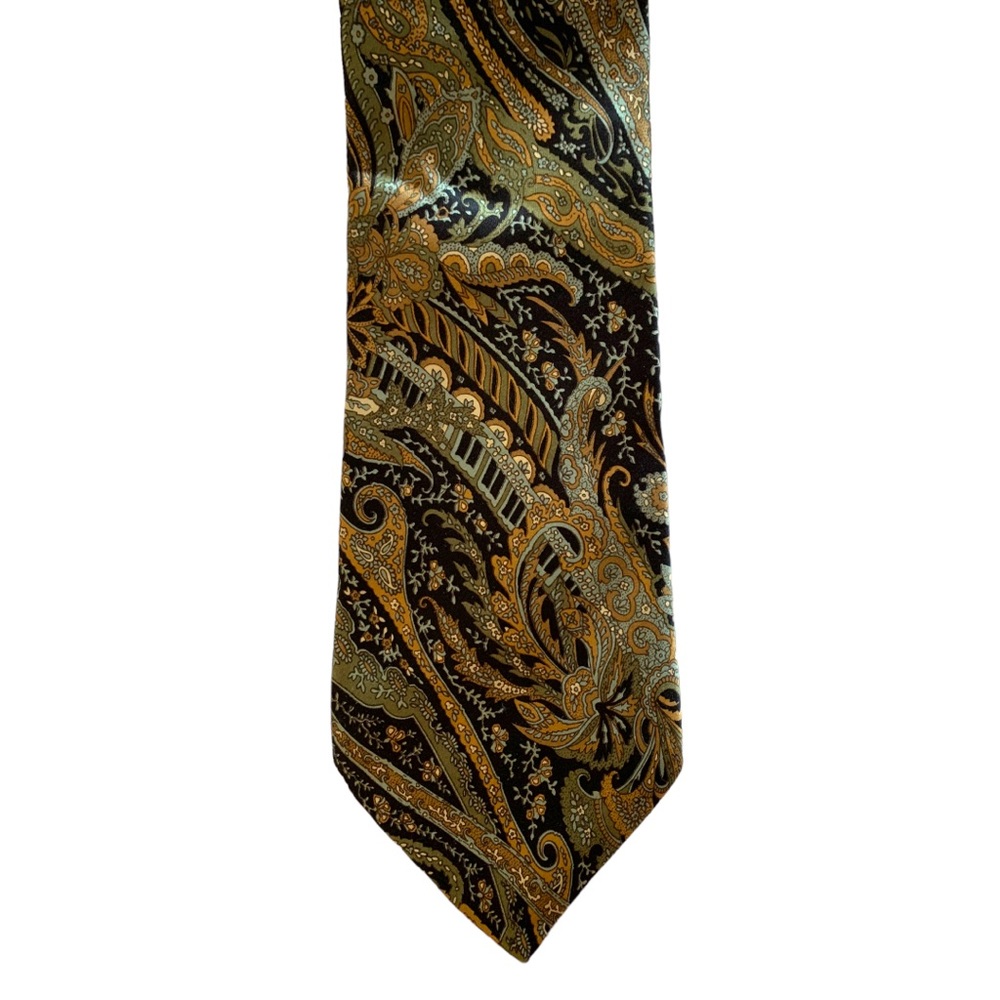 5/$20 Nordstrom Italian black gold paisley silky shimmery tie